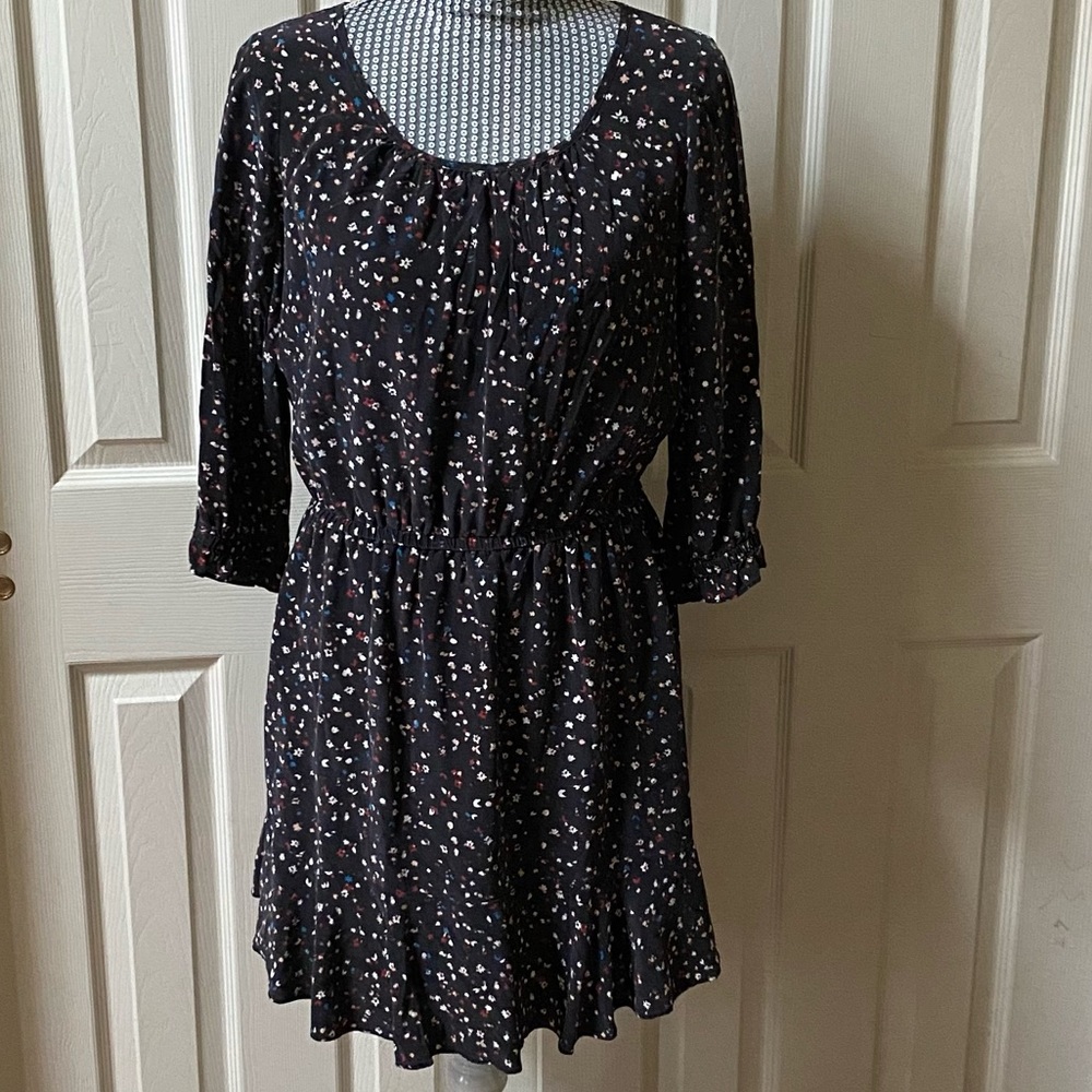MADEWELL WOMENS ELASTIC WAIST KNEE/MINI DRESS/ BLACK - MULTI COLOR/ SIZE 6